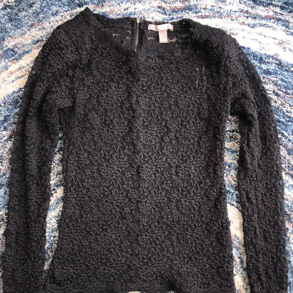 Sheer Black Laces Long Sleeve Top